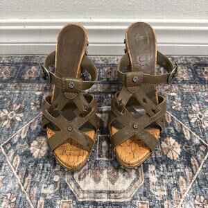 Christian Dior Olive Leather Gaucho Sandals Cork Accents 1947 Coin 37 Or‎ 6.5